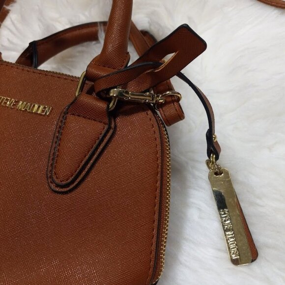 Steve Madden Brown Faux Leather Mini Satchel Bag With Crossbody Strap - Picture 5 of 15